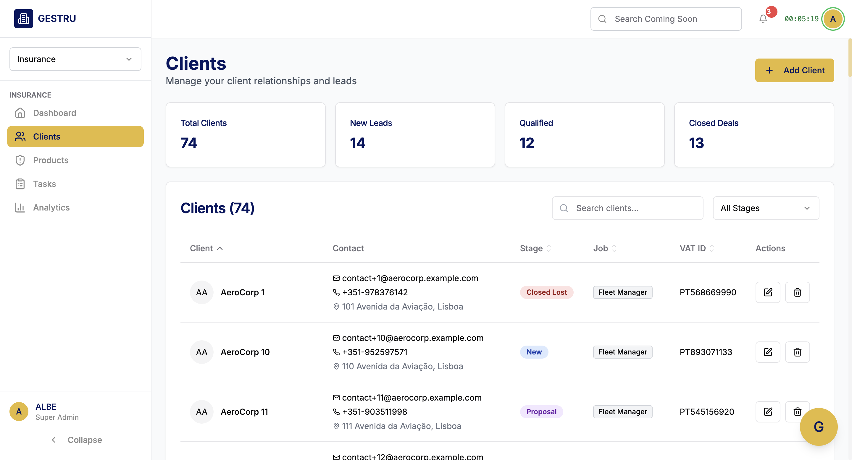 Manage clients in seconds